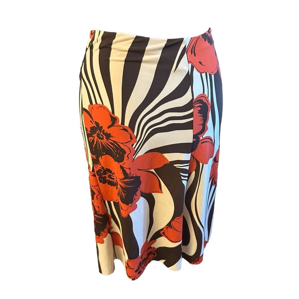 Tropical Floral Print Ladies Skirt Sz Small Lucite Round Tortoise Buckle Decor- - Picture 4 of 12